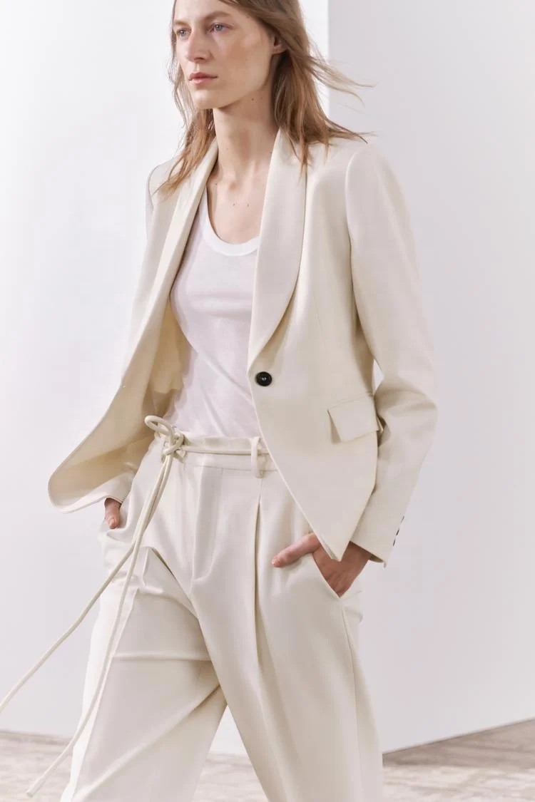 OEM ODM Beige Custom V Neck Long Sleeve Long Pant Ladies Office Formal Suit For Women