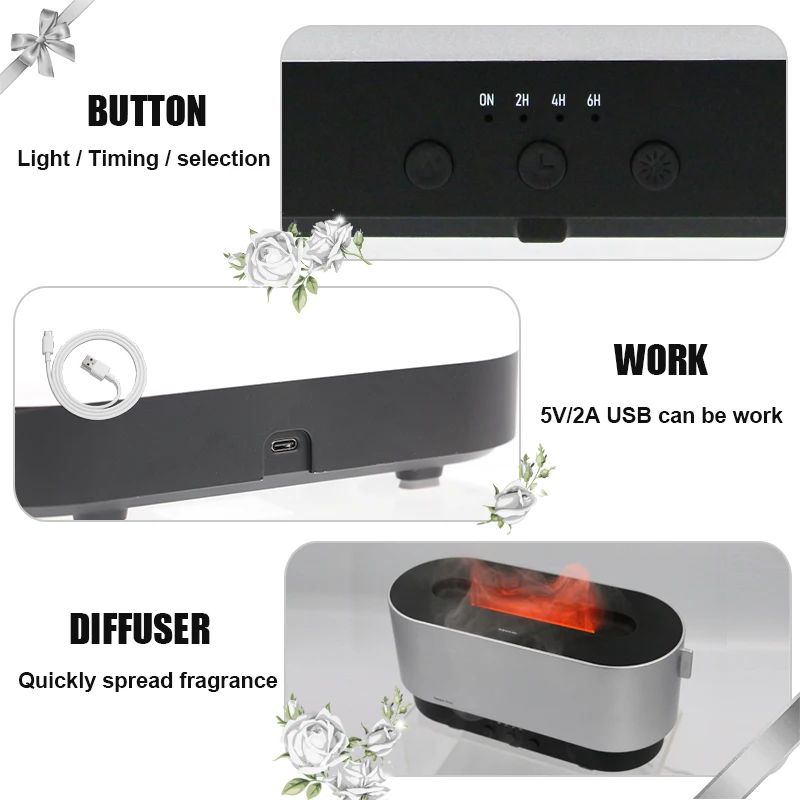 Ultrasonic air humidifier organic flame diffuser fragrance humidifier