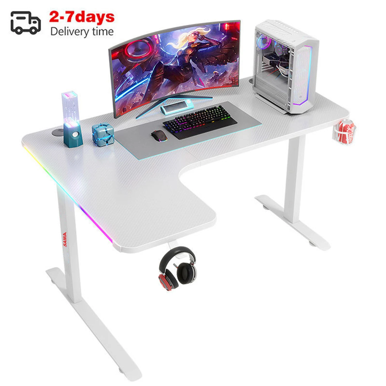 SAMA Best Gaming Table OEM Wholesale L-Shaped Computer PC Racing Style Black White Office Desks Tables Game