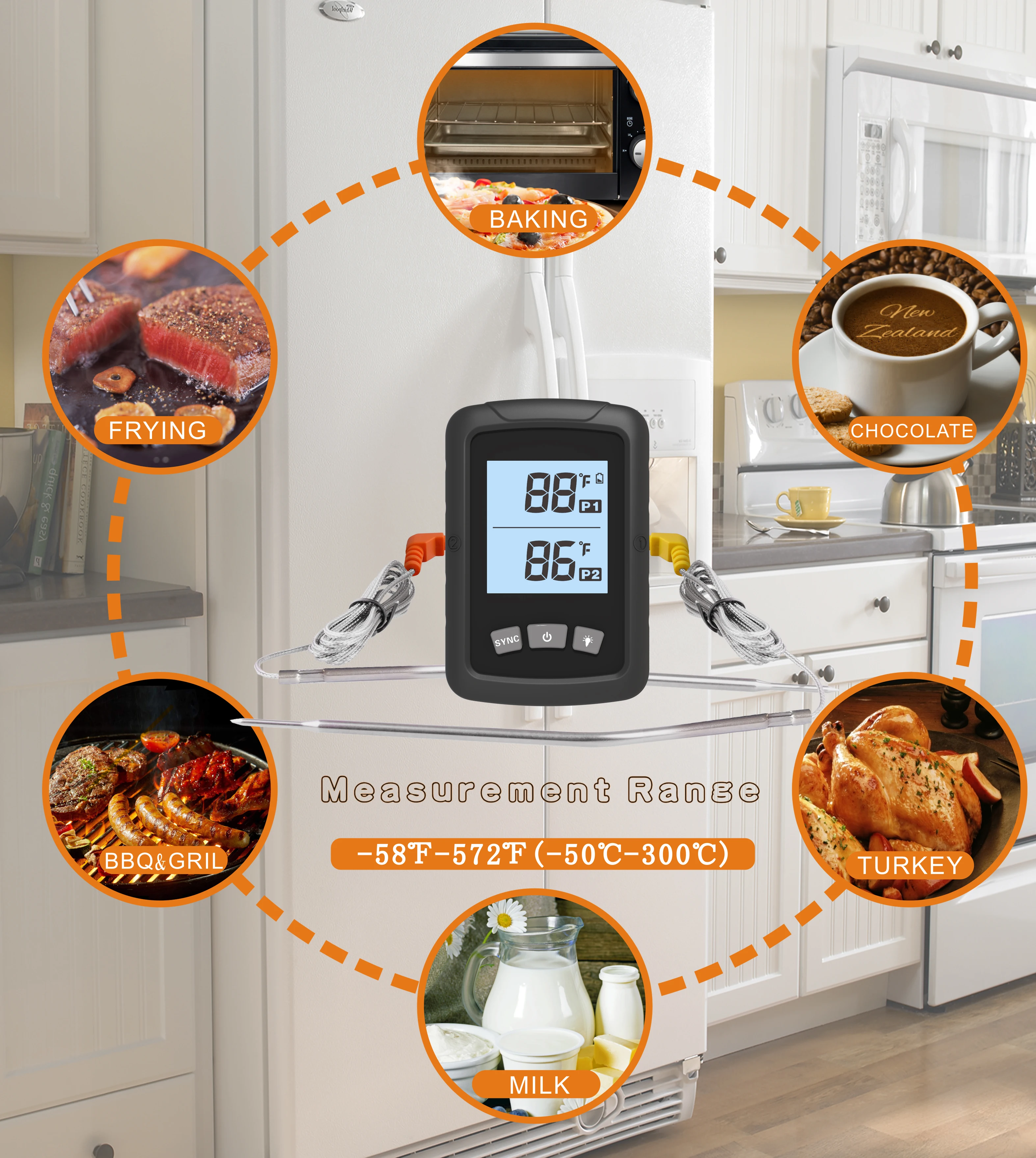 Smart APP Digital Wireless Meat Thermometer  Kitchen Cooking Food Thermometer For BBQ Oven Grill Smoke