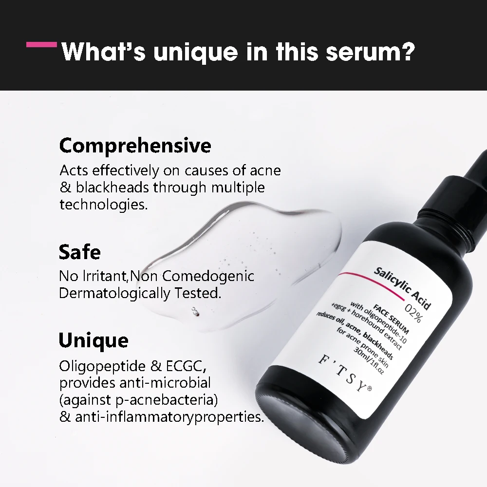Salicylic Acid Serum for Face Blackhead Acne Removal with Hyaluronic Acid Herbal Ingredients Pore Shrinking Feature Liquid Form