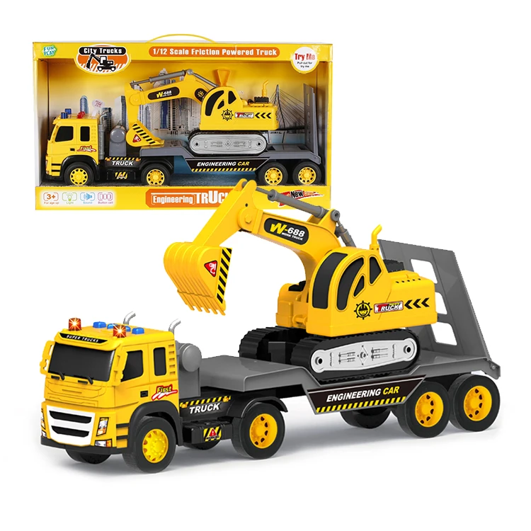 Friction Pull Back Cars 1:12 Construction Vehicles Toy Sound And Light Inertial Engineering Vehicle Set For Kid Boy
