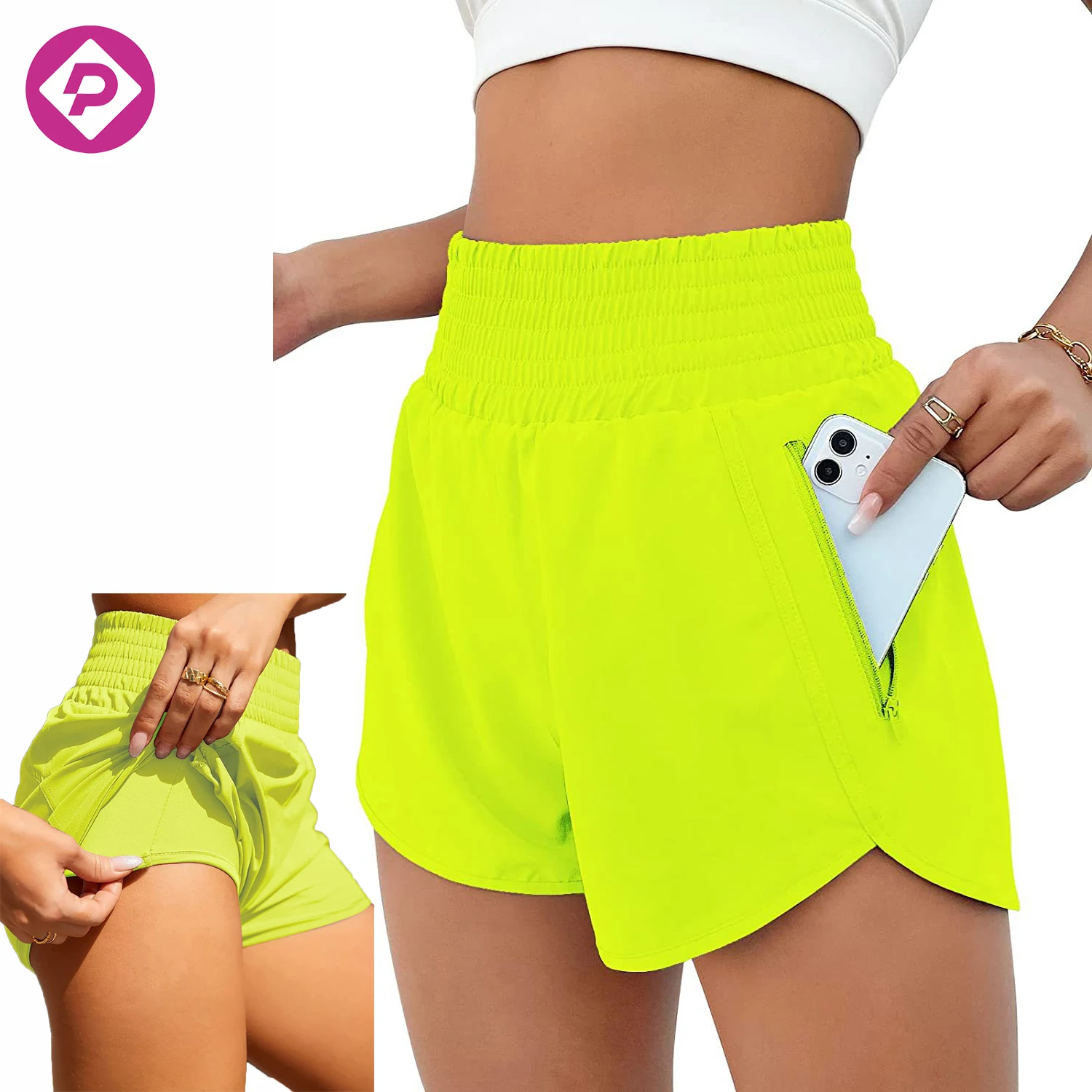 Hot Sale Fitness Running Tight Double Layer Workout Gym Sport Pants Women Yoga Shorts with Pocket