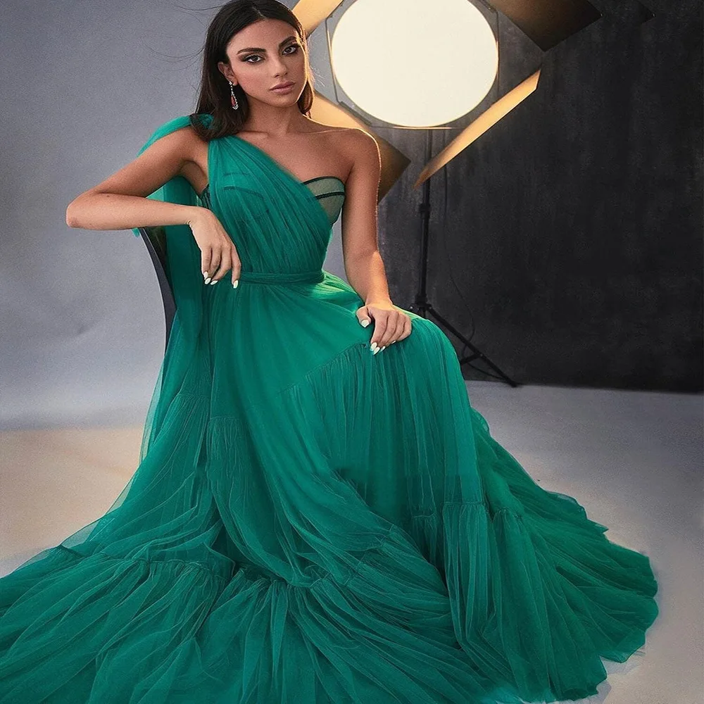 Dress Skirt Open Back Long Fluffy Gauze Dinner Party 2022 New Cocktail Party One-Shoulder Dress