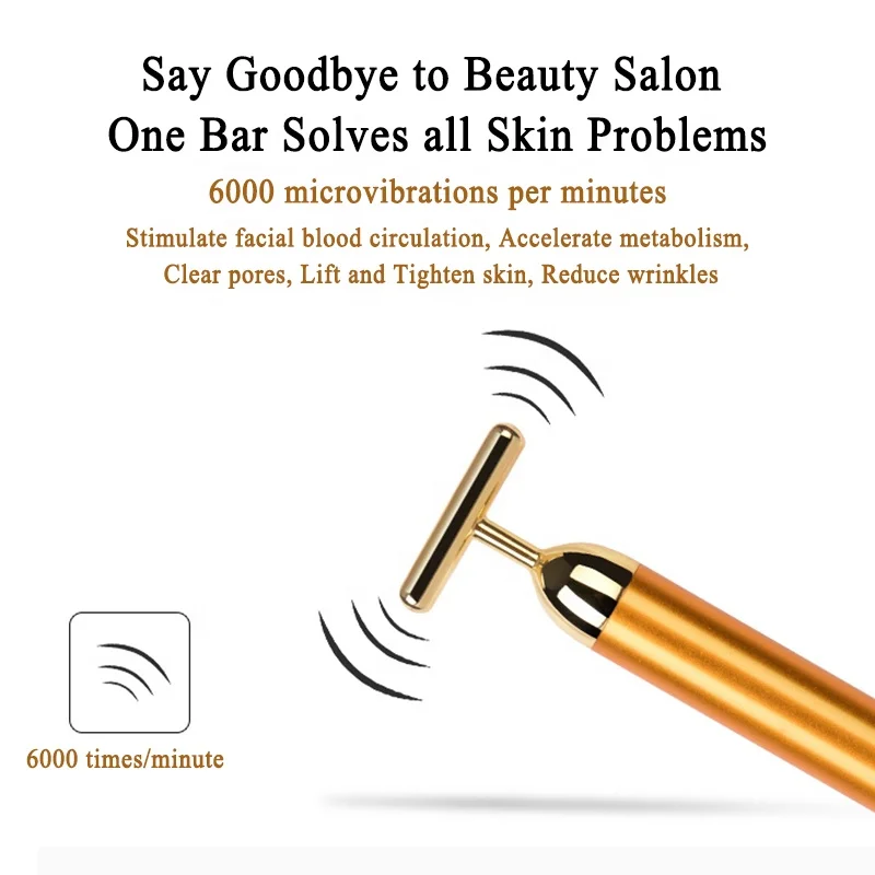 Electric 24K Gold Energy Beauty Bar Wrinkle Remover Face Lifting Massager Slimming Face Massager