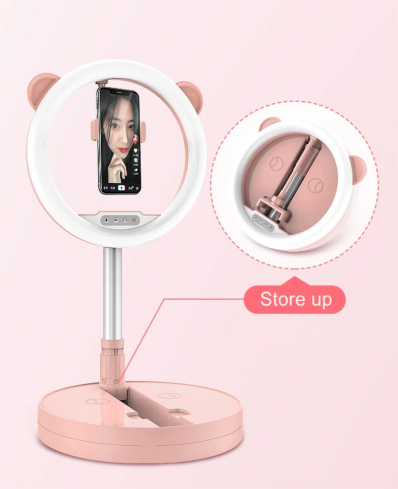 
G2 28cm Pink Ring Light Touch Control 3 Color Portable Retractable Stand Fill Light for Youtube Live Vlog Video 