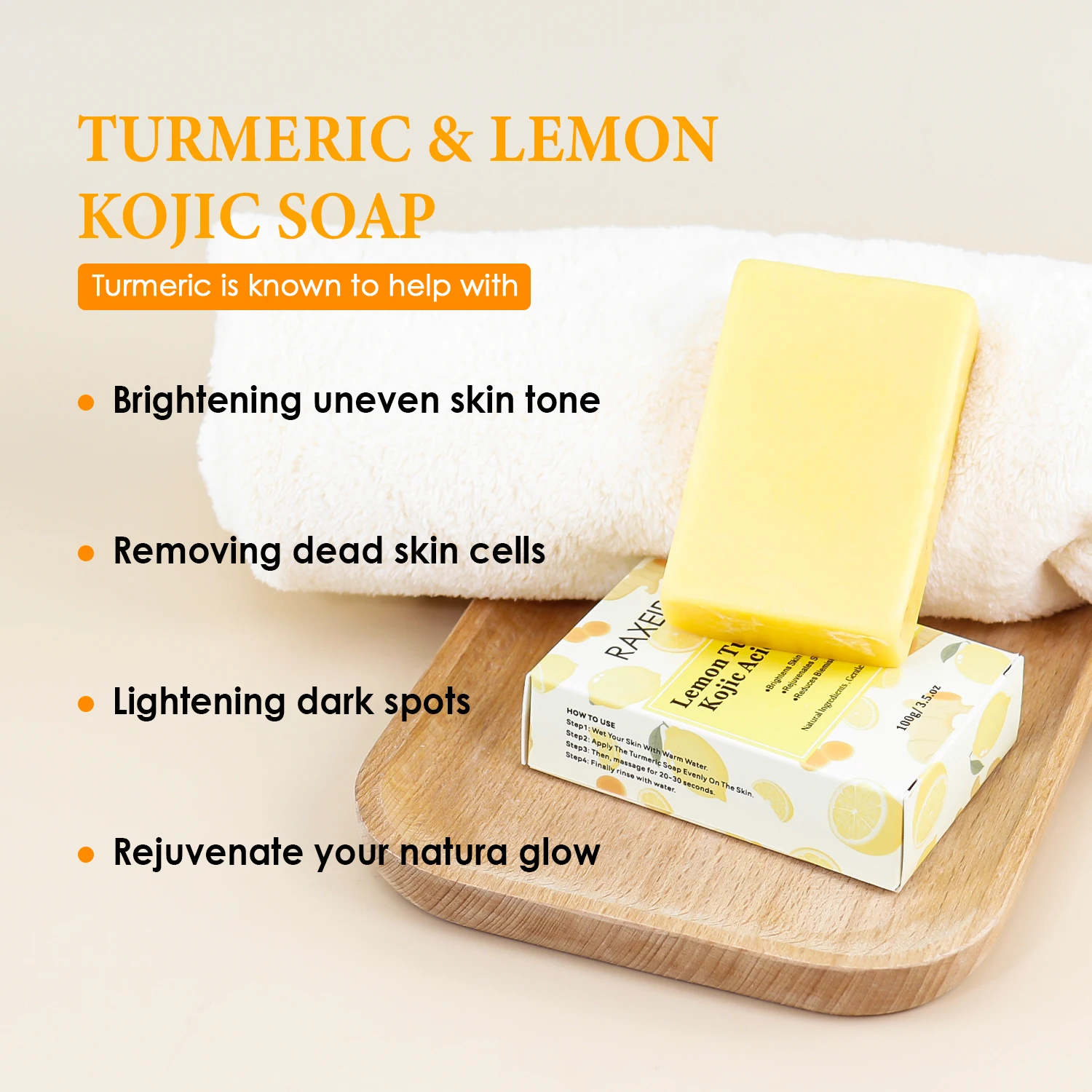Private Label 100g Lemon Turmeric Kojic Acid Soap Handmade Dark Spot Remover Anti Acne Whitening Soap