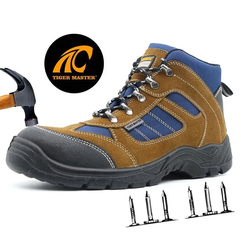 Anti slip pu sole suede leather upper prevent puncture steel toe labor protection warehouse safety shoes for men work