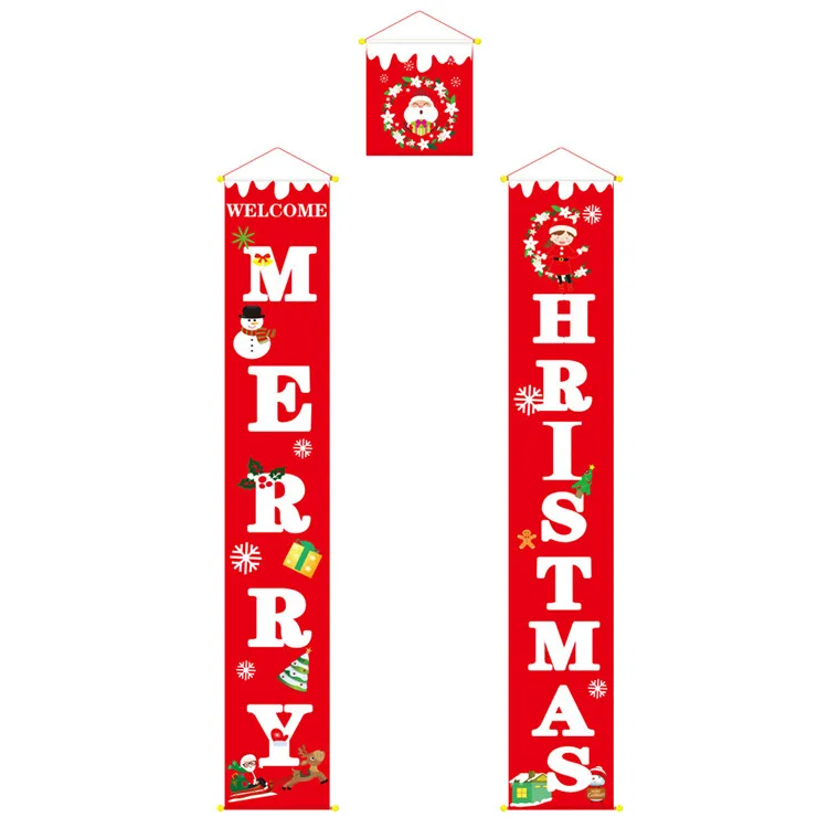 Merry Christmas Couplet,Cute Santa Snowman Wall Door Hanging Banner Ornament Porch Logo Couplet Home Party Decoration