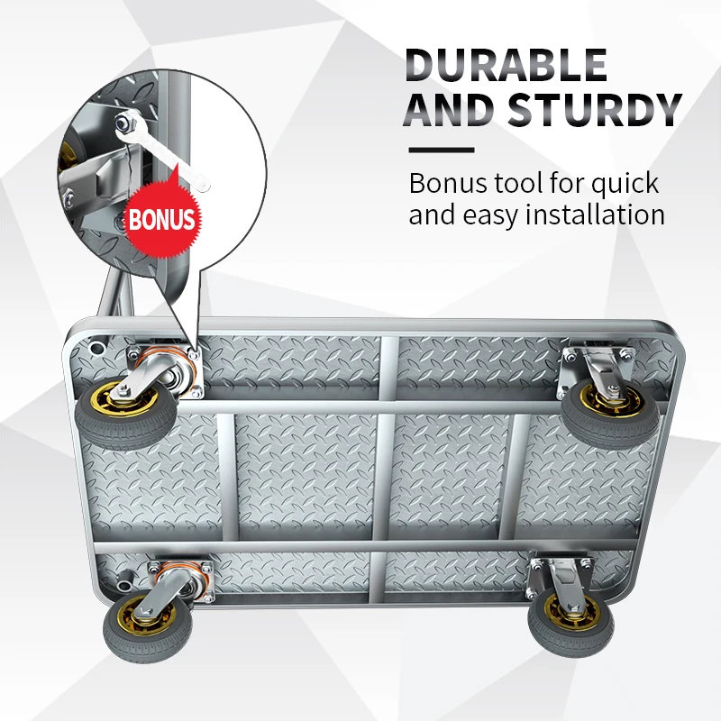 150kg 300kg load industrial steel heavy duty foldable platform hand trolley cart truck Stainless Steel Platform hand push Truck