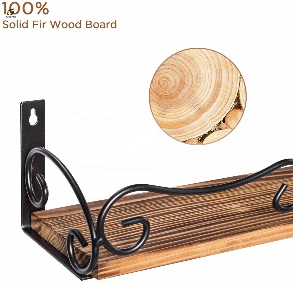 
Set of 2 Rustic Wood Floating Shelves with Removable Towel Bar Perfect for Kitchen Bathroom Floating Shelves Wall Mounted 