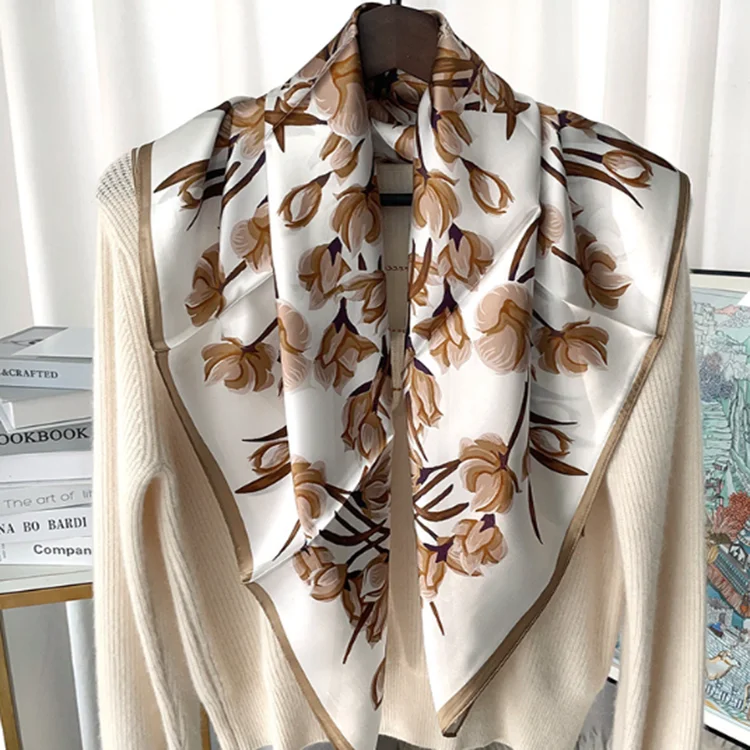 Designer 100% silk scarf custom print silk satin  square scarf for woman screen print silk scarves