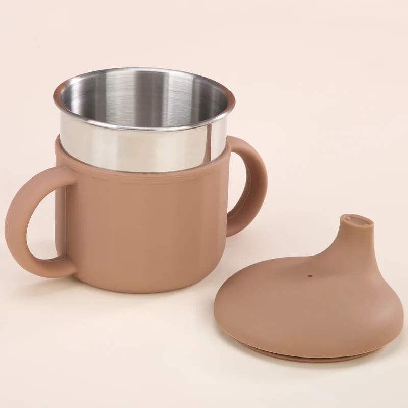Food Grade Silicone BPA Free Non Spill Silicone 304 Stainless Steel Water Cup Baby Sippy Cup Baby Straw Cup