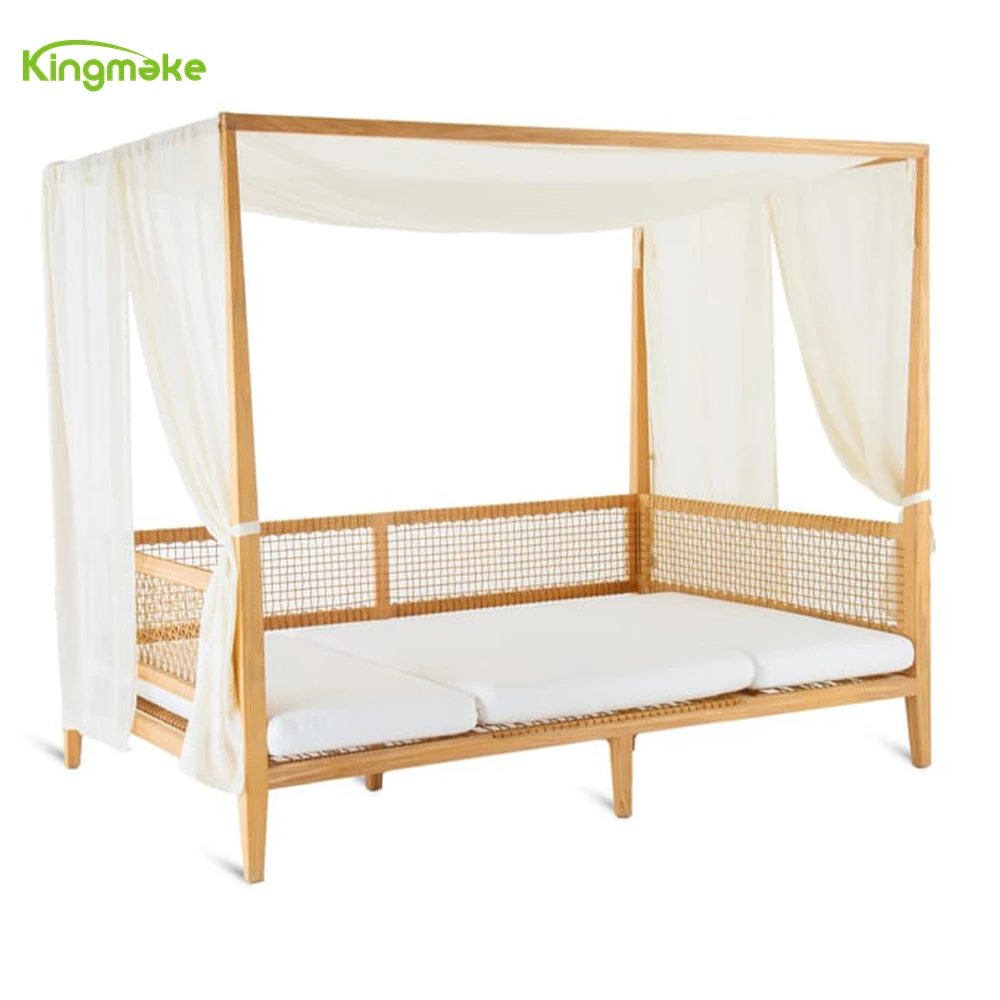 High Quality Cheap Leisure Hotel Garden Outdoor Chair Sofa  Day Bed Teak Wood Sun Bed With Canopy Lounger