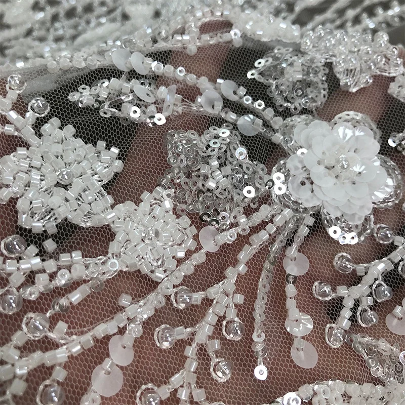 Luxury pure white beaded sequin embroidery heavy bead wedding dress lace dress glass bubble bead embroidery lace WS-2875-ZP