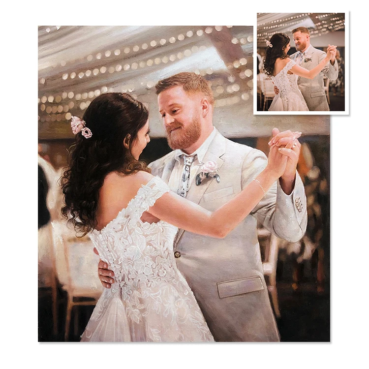 Handmade Realistic Artwork Woman And Man Portrait Couple Painting From Photo