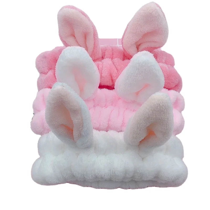 2022 Hot Selling Custom Logo Soft Velvet Plush Rabbit Bunny Ears Makeup Headband