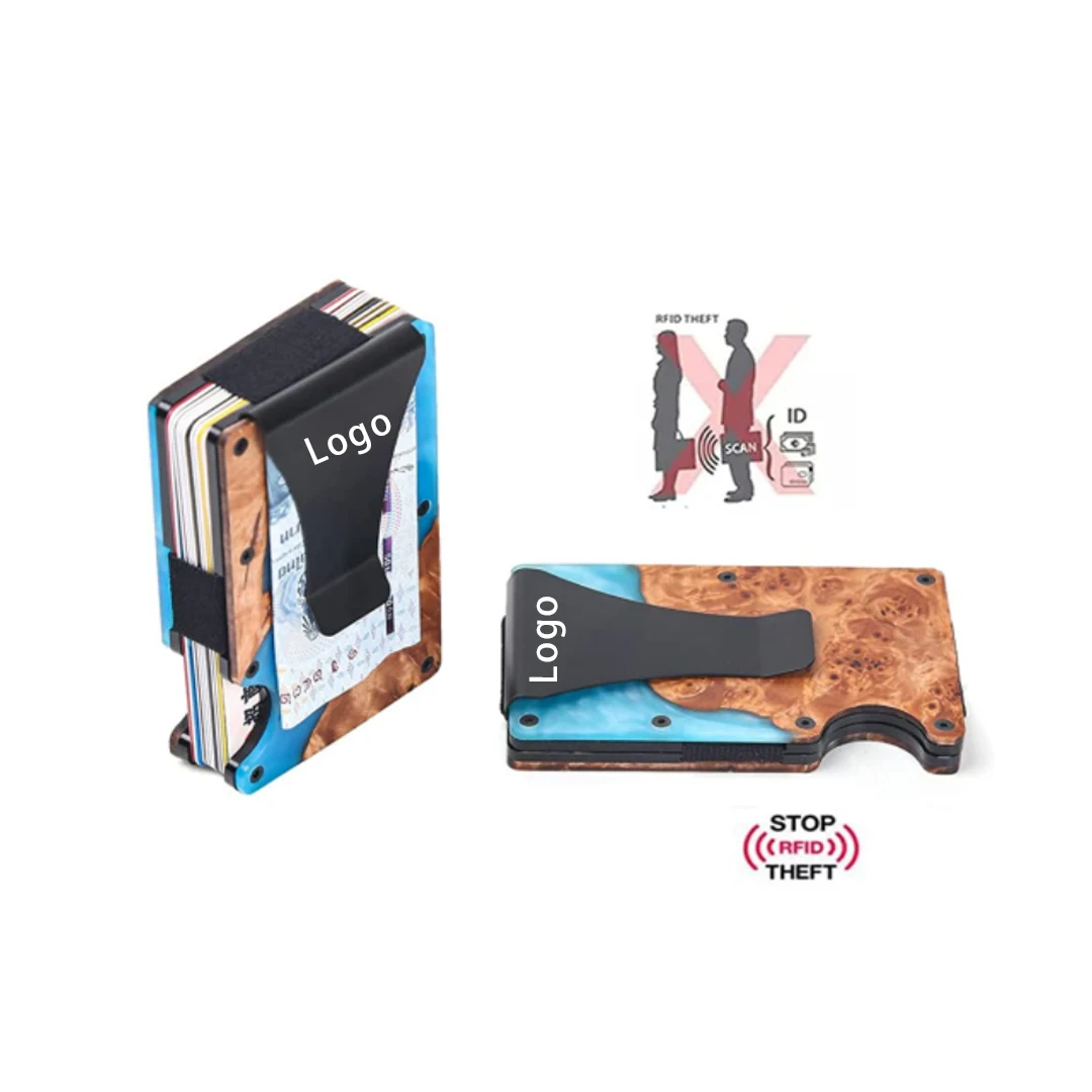 Slim Wood-Resin Wallet with Money Clip - RFID Blocking Modern Credit Card ID Holder