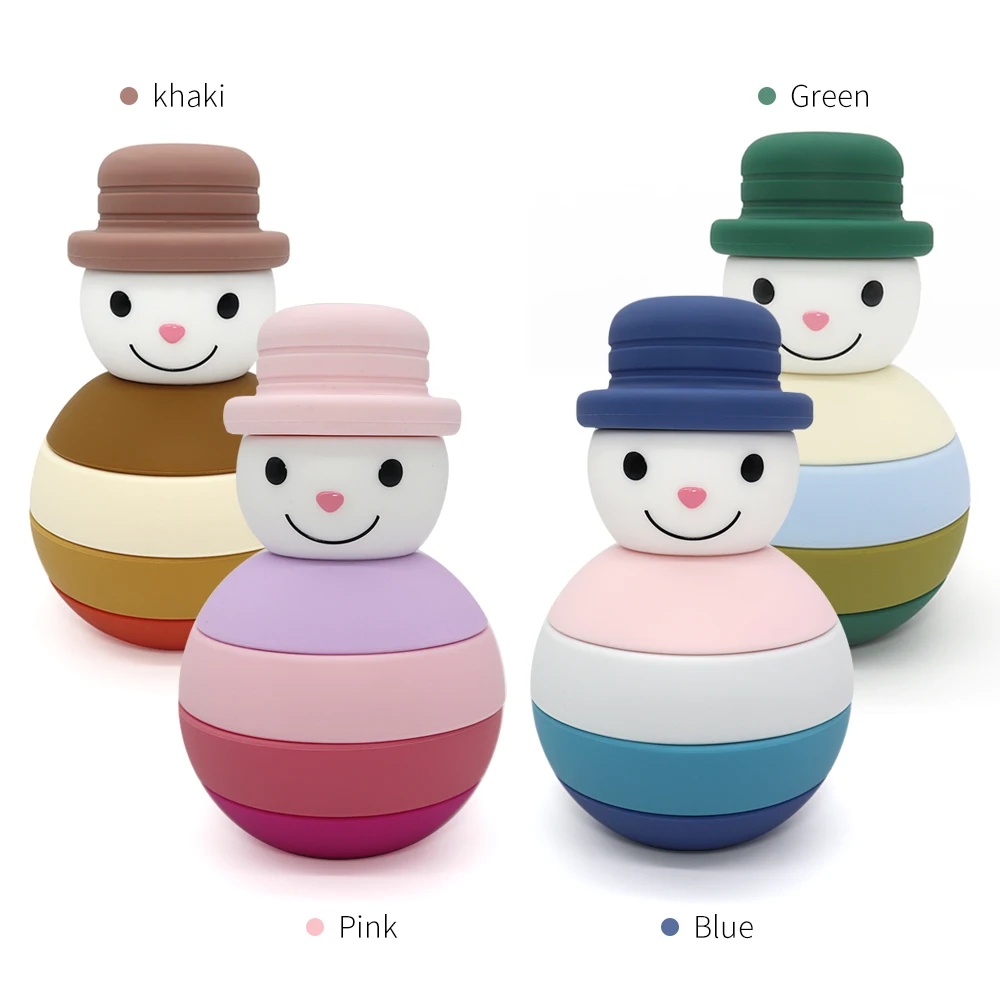 New Christmas Children Colorful Montessori Soft Kids Stack Toy Build Block Baby Stacking Toys Silicone