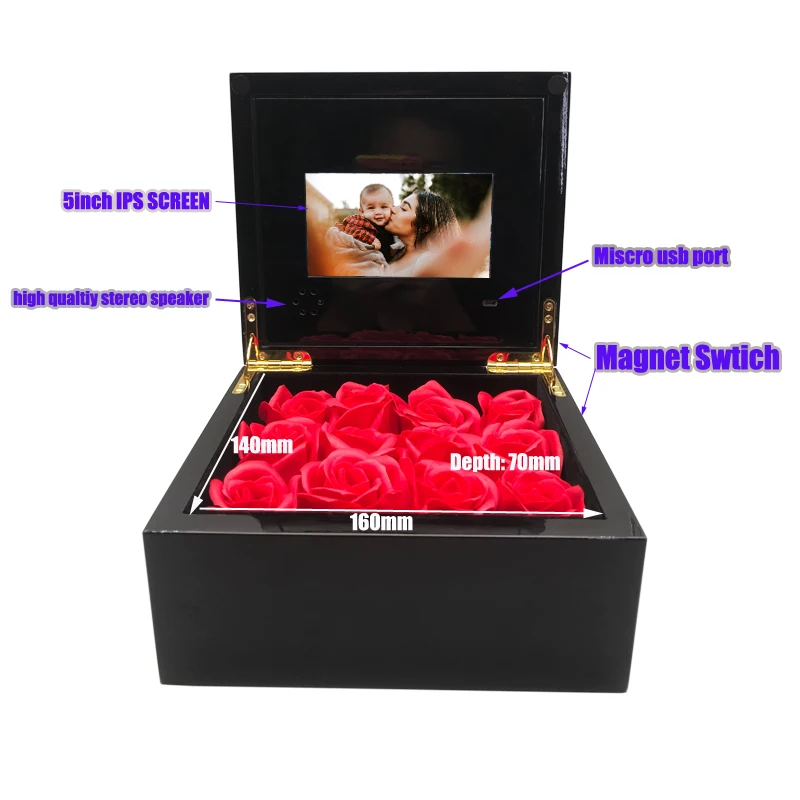 Simple wooden box Designs HD LCD Screen Led Video Gift Wooden Box Package for promotional marketing