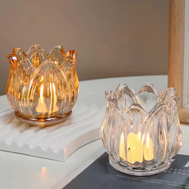 Vintage Romantic Mini Tulip Shape Candlestick Holder Clear Table Decoration for Home or Christmas Cute and Elegant