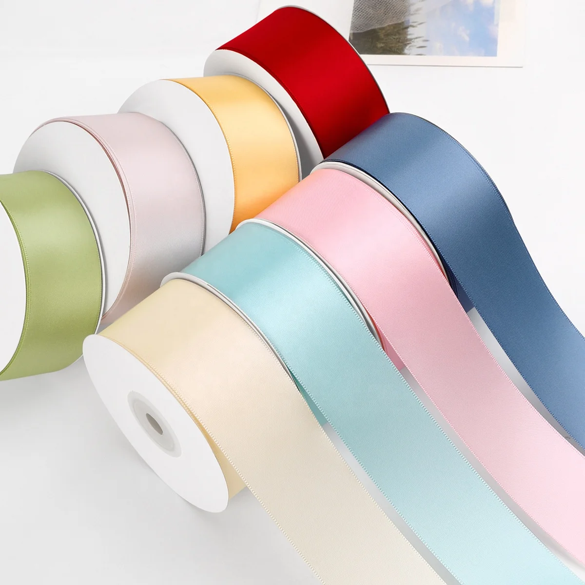 Manufacture Luxury 100 yards per roll Custom Wholesale Gift Packing Custom Plain 196 Colors Polyester Satin Ribbons