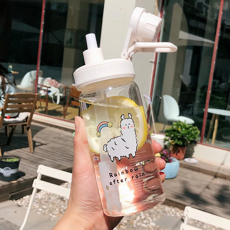 Fashion Cartoon Cute Bear Glass Bottles With Straw Simple Colorful Drinking Water