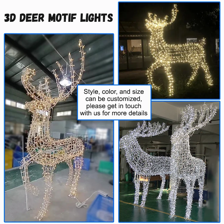 Оптовая продажа водонепроницаемые светодиодные светильники 3D в виде оленя большие наружные рождественские украшения коммерческий праздничный светильник 80 IP65 CE ROHS 100