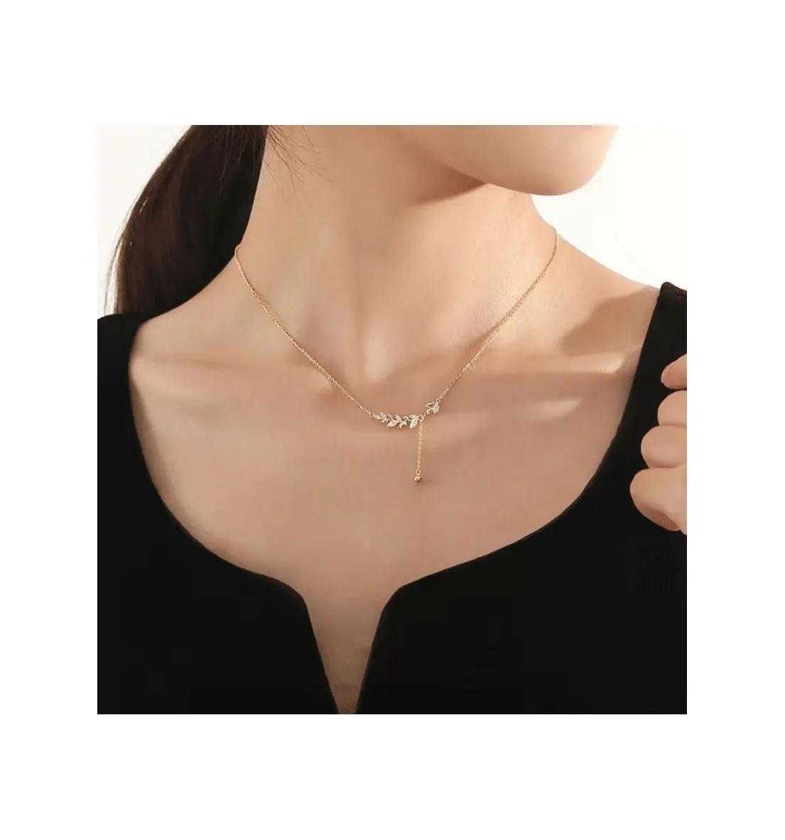 2024 Fashion Jewelry Necklace for Women Simple Zircon Wheat Ear Charm Necklace New Y-shaped Clavicle Chain Leaf Necklace