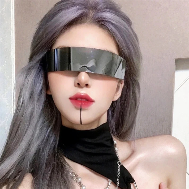 Future Warrior Rimless Sunglasses One Piece Lens Wrap Around Cyber Punk Futuristic Men Women Hip Hop Party Sun Glasses 2024