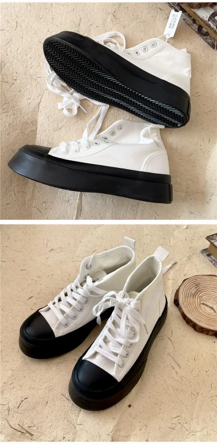High top canvas shoes for women with thick soles and high heels, Korean version versatile casual sponge cake board shoes trend 9