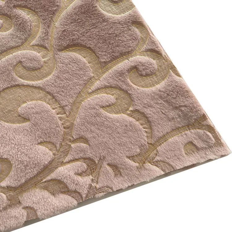 Warm Soft Dark Grey Faux Fur Gold Color Pattern 100% Polyester Embossed Hairy Blanket Fabric