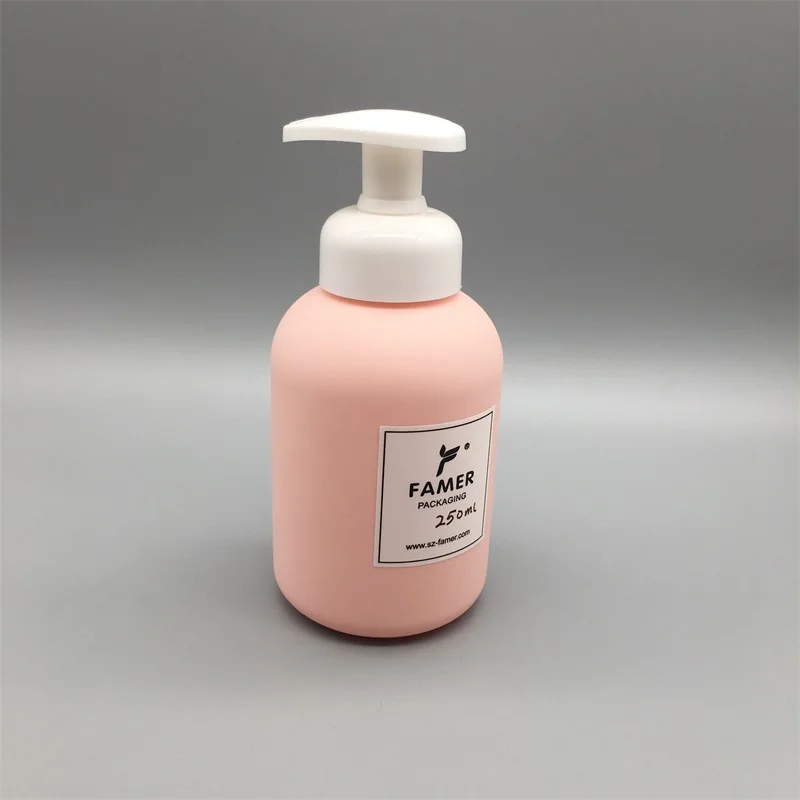 shampoo bottle 250ML 500ML Pink color soft touch texture cosmetics shampoo bottles 250 ml pet matte bottle cosmetics packaging