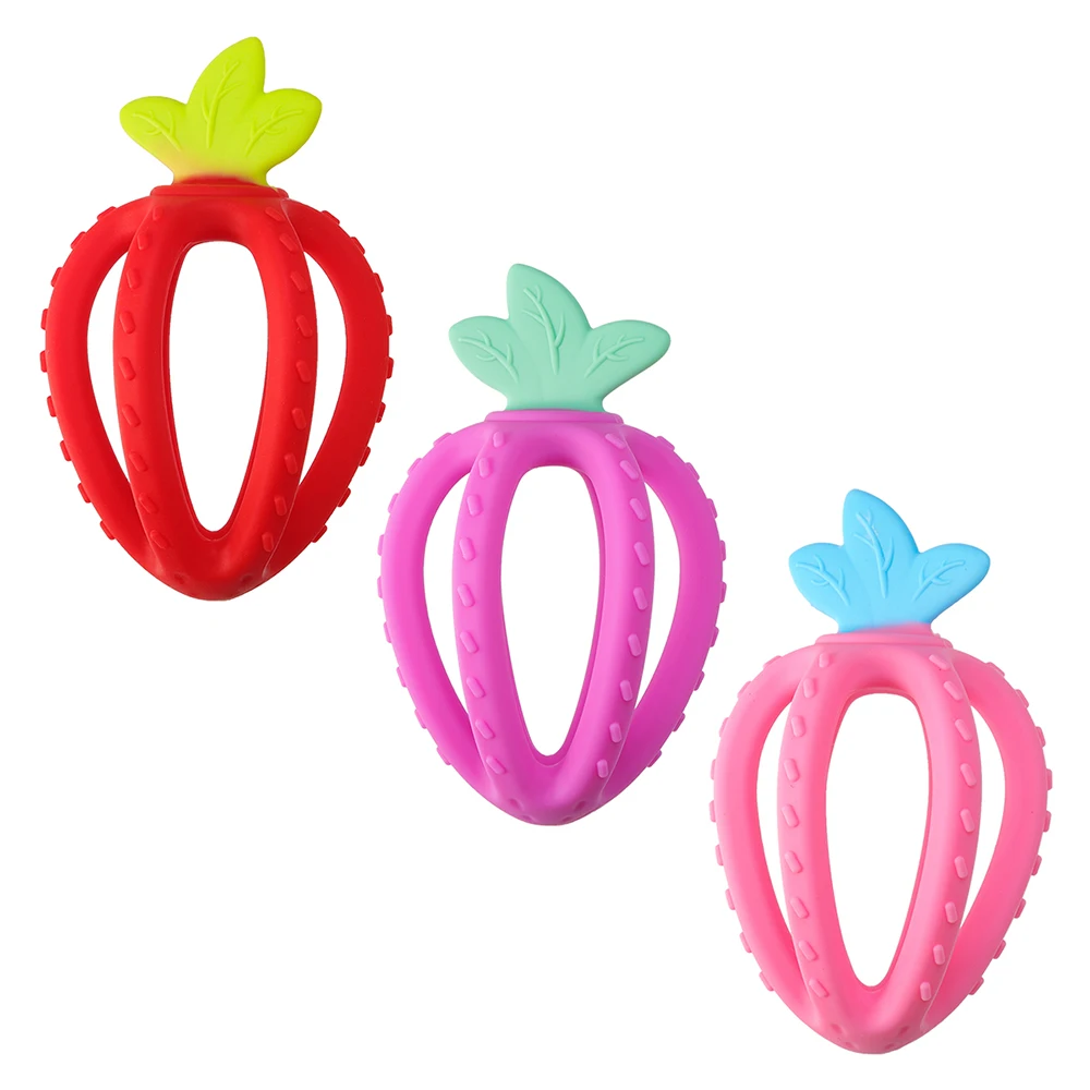 BPA Free Safety Baby Silicone Teether for Kids Wholesale Soft Strawberry Ball Baby Teether