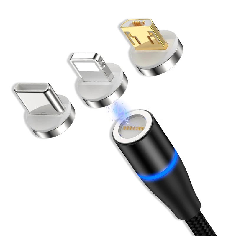Great quality 1m Quick Charger Magnet Cord nylon braided Micro/Lightning Connector/Type-c cable Led magnetic Cables for iphone
