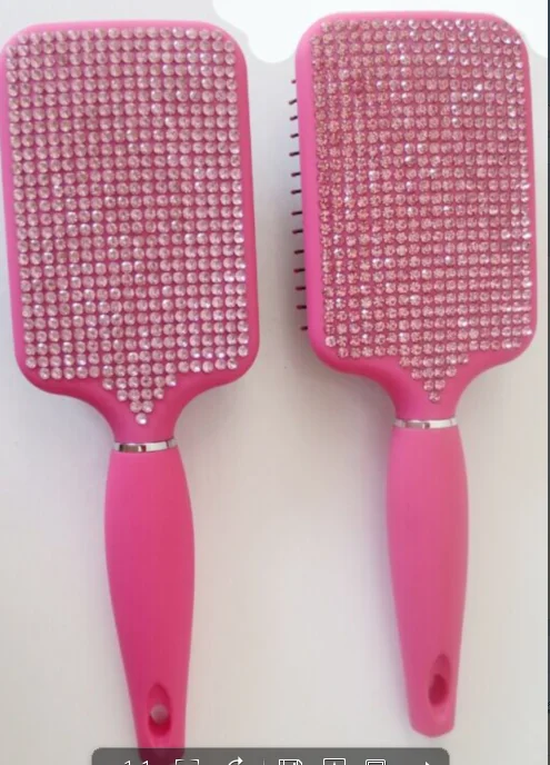professional plastic AVON promotion gift crystal diamond plastic paddle hair brushes and comb hairbrush