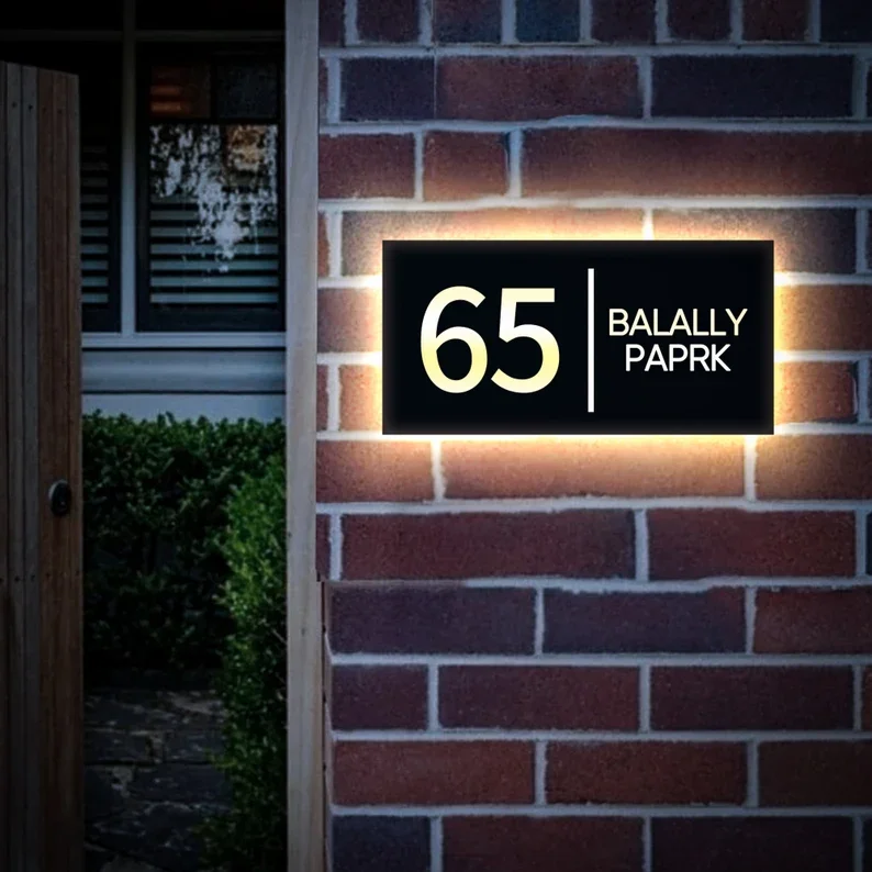 LED House Number Sign Metal Address Light Box Street Name Signage Modern Home Sign House Number Plate 20cm*30cm