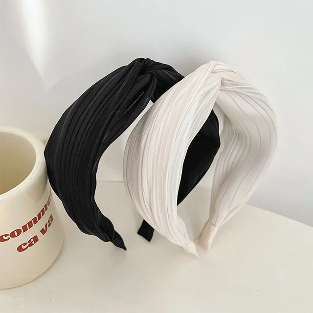 Elegant Pleated Wide-Edge Headband - Slimming Face Design, Top Height Increase, Cross Press Style Enhances Temperament