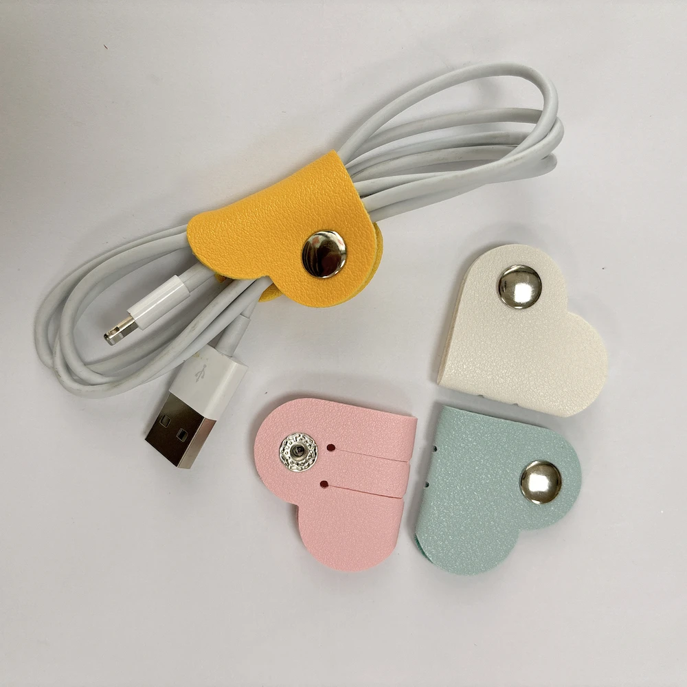 Personalized Heart Cable Holder Leather Custom Cord Keeper Anti -winding Headphone Organizer Gifts For Her