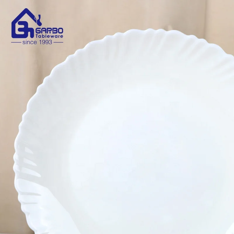 Full Decal Round Opal Glass Dinner Plate 10.5 inch Wide Rim Plates for Hotel Restaurant Cafe and Home OEM Opal Glass Dinnerware