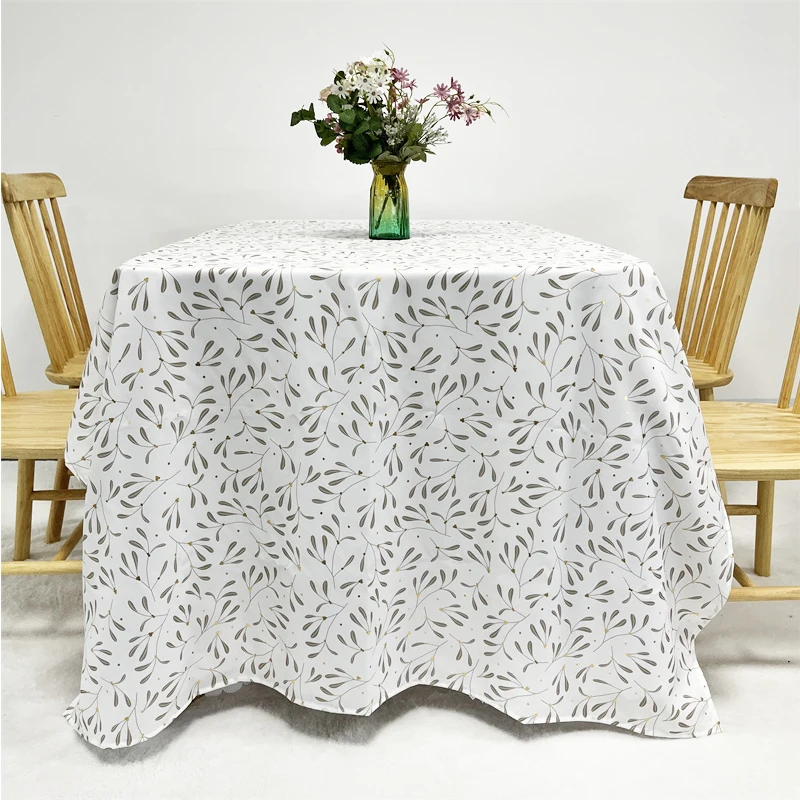 Wholesale Rectangular Christmas Tablecloth 140X180 Elegant White Velvet Floral Printed Tablecloth