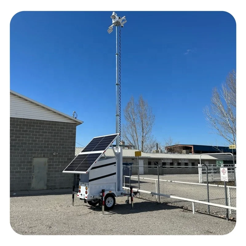 Rapid shipment Portable Full autonomy 2 Panels Mobile Solar Power Surveillance CCTV Trailer For Outdoor Security