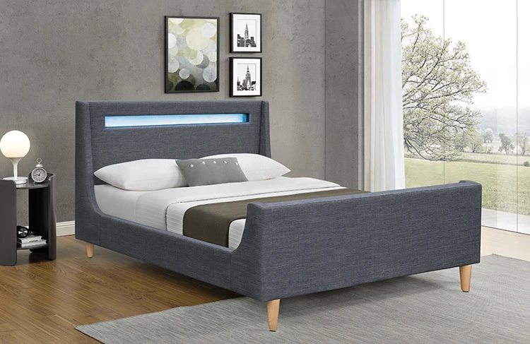 1222-1 Multi-color Reading LED Light Modern Design Linen Fabric Upholstered Bed