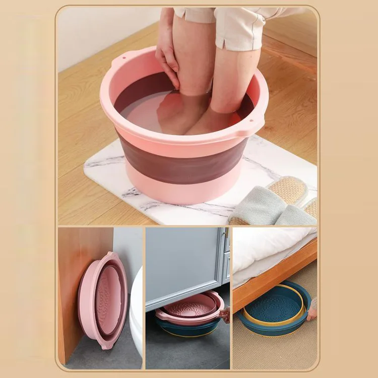 New Arrivals Custom Feet Soaking Massage Bucket Leak Proof Portable TPR Collapsible Foot Spa Basin With Lid