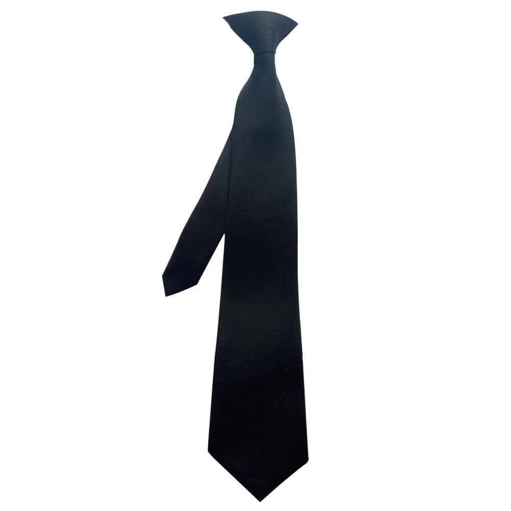 Wholesale Security Uniform Black Twill Polyester Ties Custom Embroidery Logo Clip On Tie With Solid Color