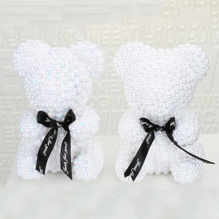 AYOYO 40cm Bling Pearl Bear Valentin Gift Box Valentine Rose Bear Foam Teddy Bear Flower Gift for Girlfriend