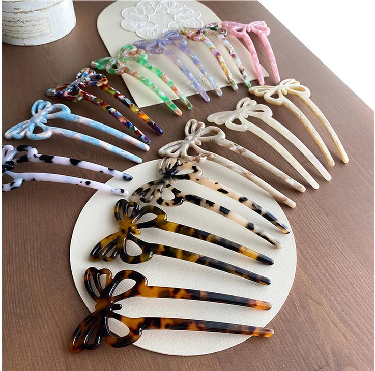 Butterfly Hair Chopsticks Hair Strip Jewelry Fashion Style Acetate Hairpin Sweet Girl Colorful Hair Stick Comb Customized Logo
