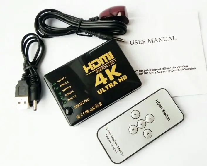 AOEYOO Factory Ultra HD 4Kx2K 5x1 HDMI Switch 5 port with IR  Remote
