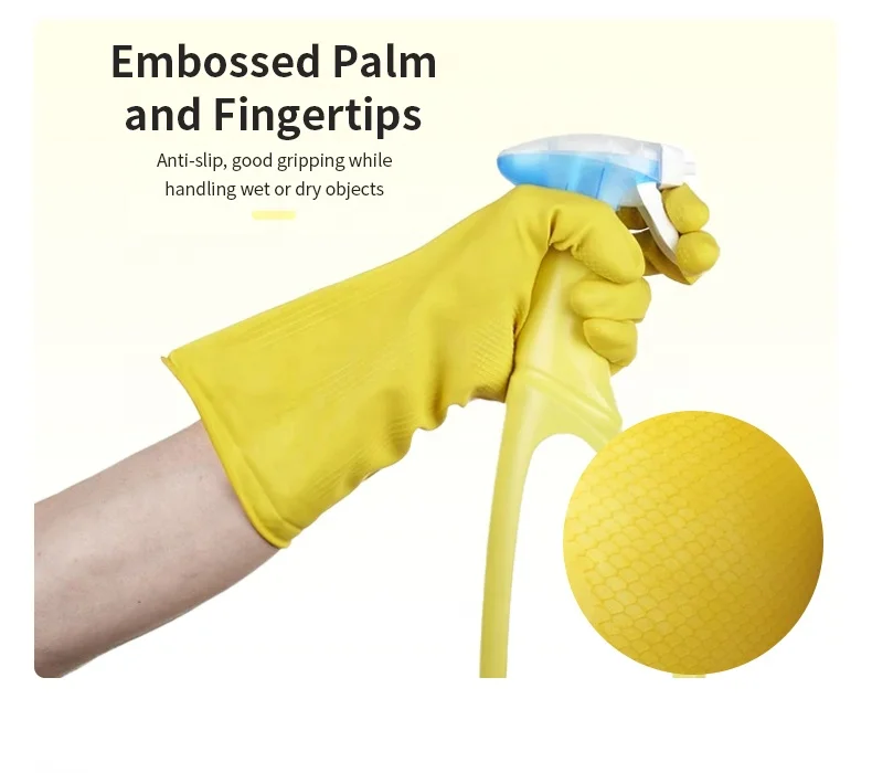 Factory Reusable Orange Color Flocklined Latex Household Cleaning Glove
