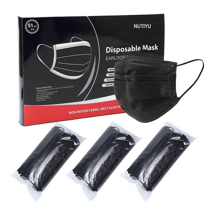 
Hot Sale High Quality Medical Black Non woven Mask Disposable 3 Ply Face Earloop Mask 51Pcs/box 17/bag  (1600124281656)